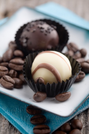 Close up of chocolate pralines with shallow focusの写真素材