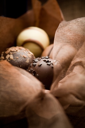 Close up of chocolate pralines with shallow focusの写真素材