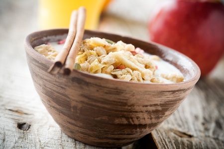 Healthy breakfast with yogurt and muesli, selective focusの写真素材