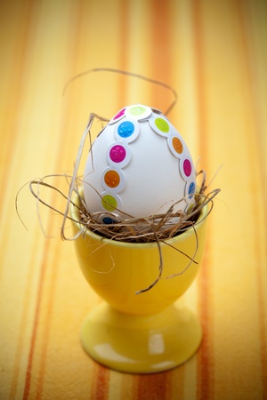 Easter egg with colorful decorations, selective focusの写真素材