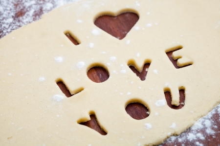 Baking love cookies for ValentineÂ´s Dayの写真素材