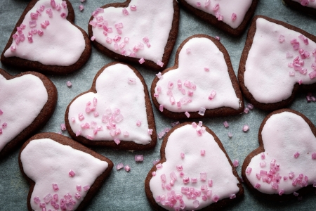 Heart shape pink cookies for Valentines Dayの写真素材