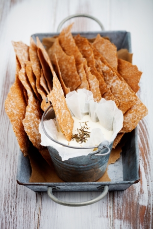 Thin and healthy rye crackers with selective focusの写真素材