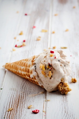Ice cream with dried fruits and muesliの写真素材