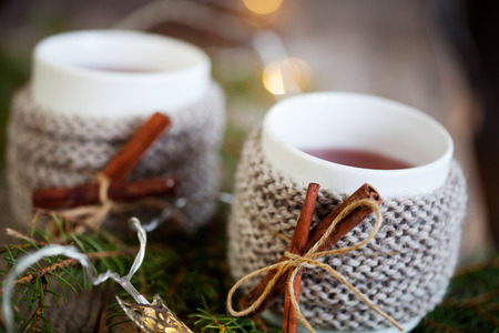 Mulled wine in mug with mug warmerの写真素材