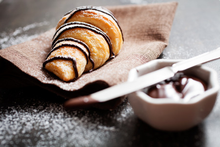 Fresh homemade croissants with chocolateの写真素材