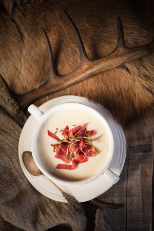 Traditional finnish smoked reindeer soup with thymeの写真素材