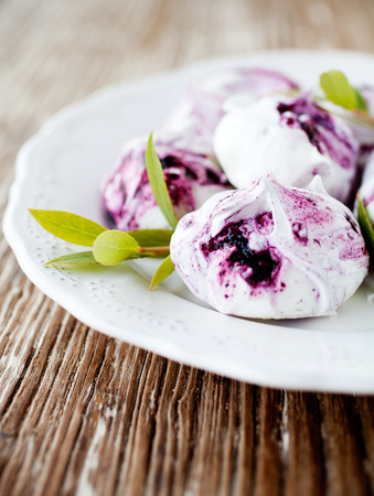 Delicious and beautiful blueberry meringuesの写真素材