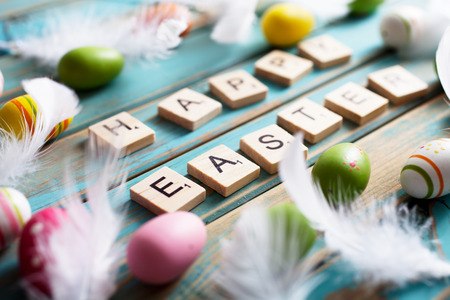 Happy Easter written with wooden letters