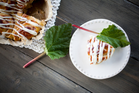 Skandinavian sweet bun with rhubarb fillingの写真素材