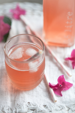 Homemade juice with rhubarb and strawberriesの写真素材