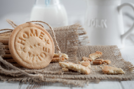 Homemade cookies and glass of milkの写真素材