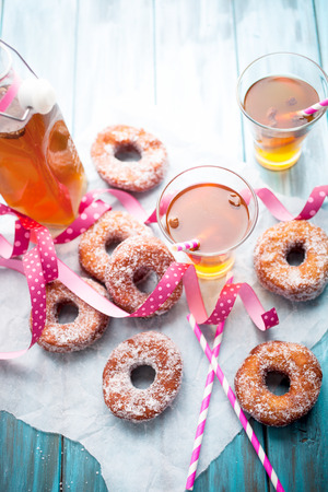 Traditional finnish sima and sugar donutsの写真素材