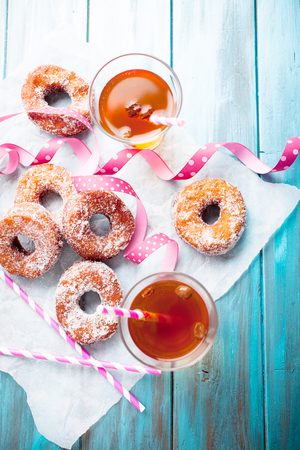 Traditional finnish sima and sugar donutsの写真素材