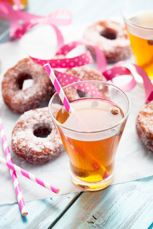 Traditional finnish sima and sugar donutsの写真素材