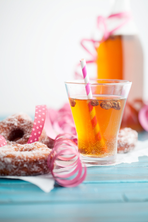 Traditional finnish sima and sugar donutsの写真素材