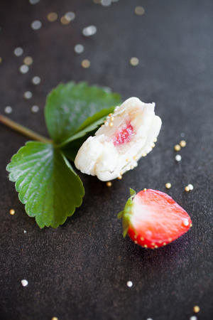 Prosecco macaroon with strawberry fillingの写真素材