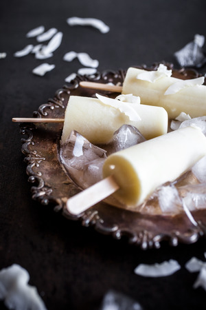 Popsicles made from pineapple and coconutの写真素材