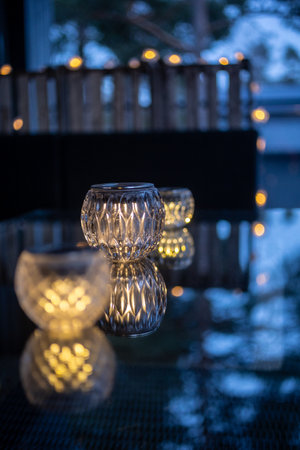 Decoration led lights on outdoor patioの写真素材