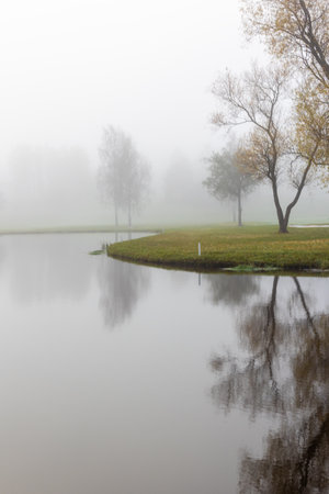 Foggy moorning in the golf courseの写真素材