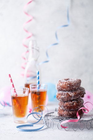 Traditional food and drink for finnish vappu celebrationの写真素材