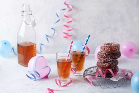 Traditional food and drink for finnish vappu celebrationの写真素材
