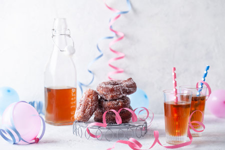 Traditional food and drink for finnish vappu celebrationの写真素材