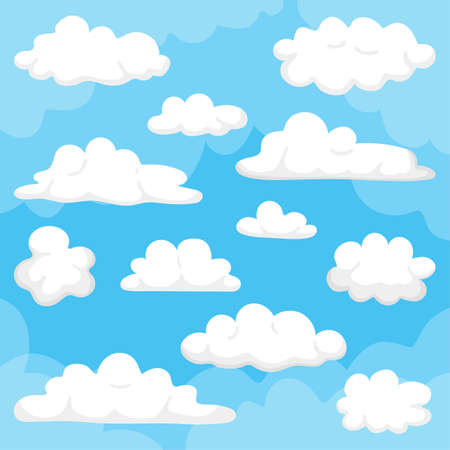 Set of clouds on a blue background. Realistic elements. Flat style vector illustrationのイラスト素材