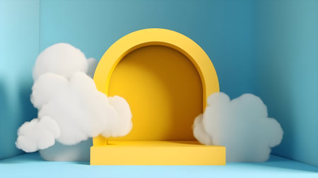 3D Render of Yellow Product Display on Light Blue Backgroundの素材