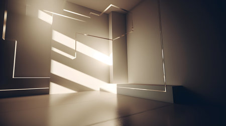 Empty room with sunlight and shadows. Mock up, 3D Renderingの素材
