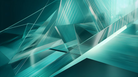 3D Render of Teal Abstract Ethereal Glass Shards Backgroundの素材