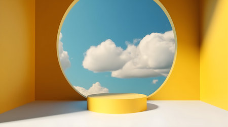 3D Render of Yellow Product Display with Base on Yellow Backgroundの素材