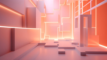 Abstract geometric background, 3d render, red and yellow neon lightの素材