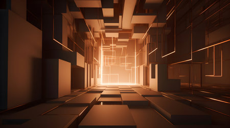 3d render, abstract architecture background. Futuristic corridor with glowing lightsの素材
