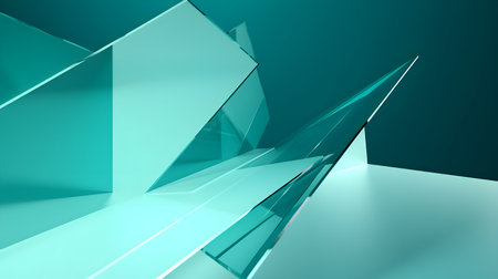 3D Render of Teal Abstract Ethereal Glass Shards Backgroundの素材