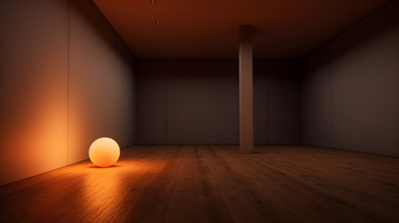 3d rendering of an empty room with a sphere in the middleの素材