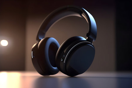 3D Render of Black Headphones with Dark Backgroundの素材