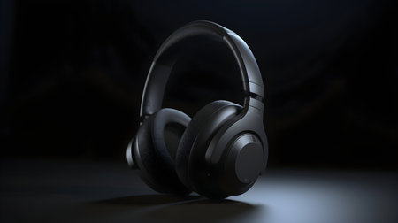 3D Render of Black Headphones with Dark Backgroundの素材
