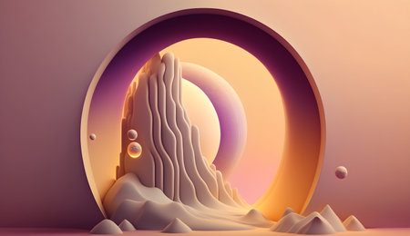 3d rendering of abstract background. Minimal scene with podium and waves.の素材