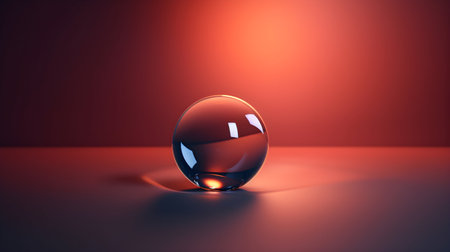 3d render of glass ball on red backgroundの素材