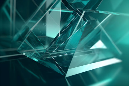 3D Render of teal Abstract Ethereal Glass Shards Backgroundの写真素材