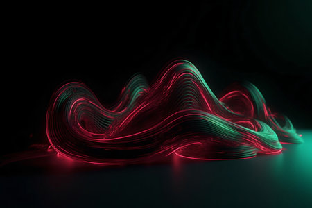 3D Render of Colorful Curving Abstract Lines Background Redの素材