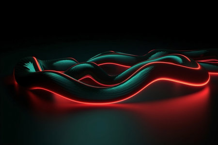3D Render of Colorful Curving Abstract Lines Background Redの素材