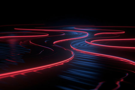 3D Render of Colorful Curving Abstract Lines Background Redの素材