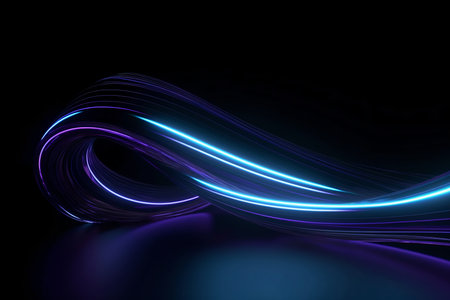 3D Render of Colorful Curving Abstract Lines Background Blueの素材
