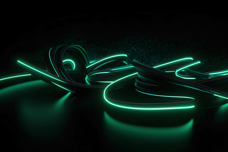 3D Render of Colorful Curving Abstract Lines Background Greenの素材