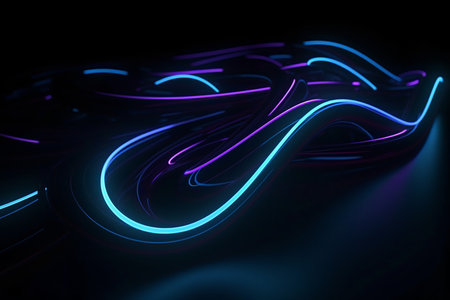 3D Render of Colorful Curving Abstract Lines Background Blueの素材