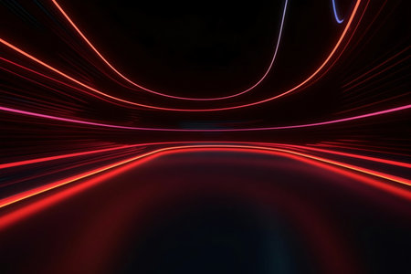 3D Render of Colorful Curving Abstract Lines Background Redの素材