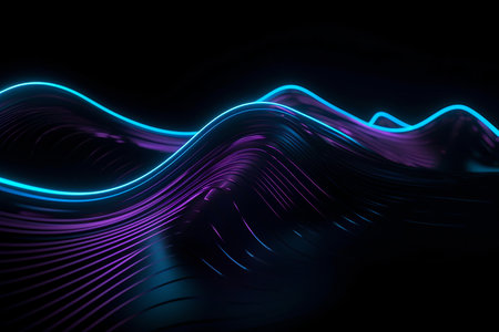 3D Render of Colorful Curving Abstract Lines Background Blueの素材