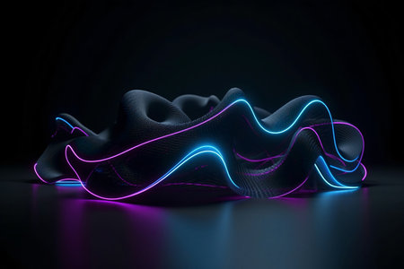 3D Render of Colorful Curving Abstract Lines Background Blueの素材